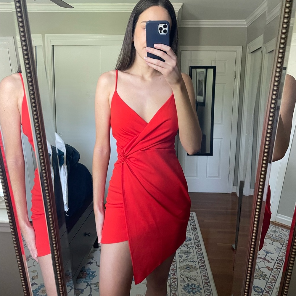 Lulu's Red Asymmetrical Wrap Cocktail Dress